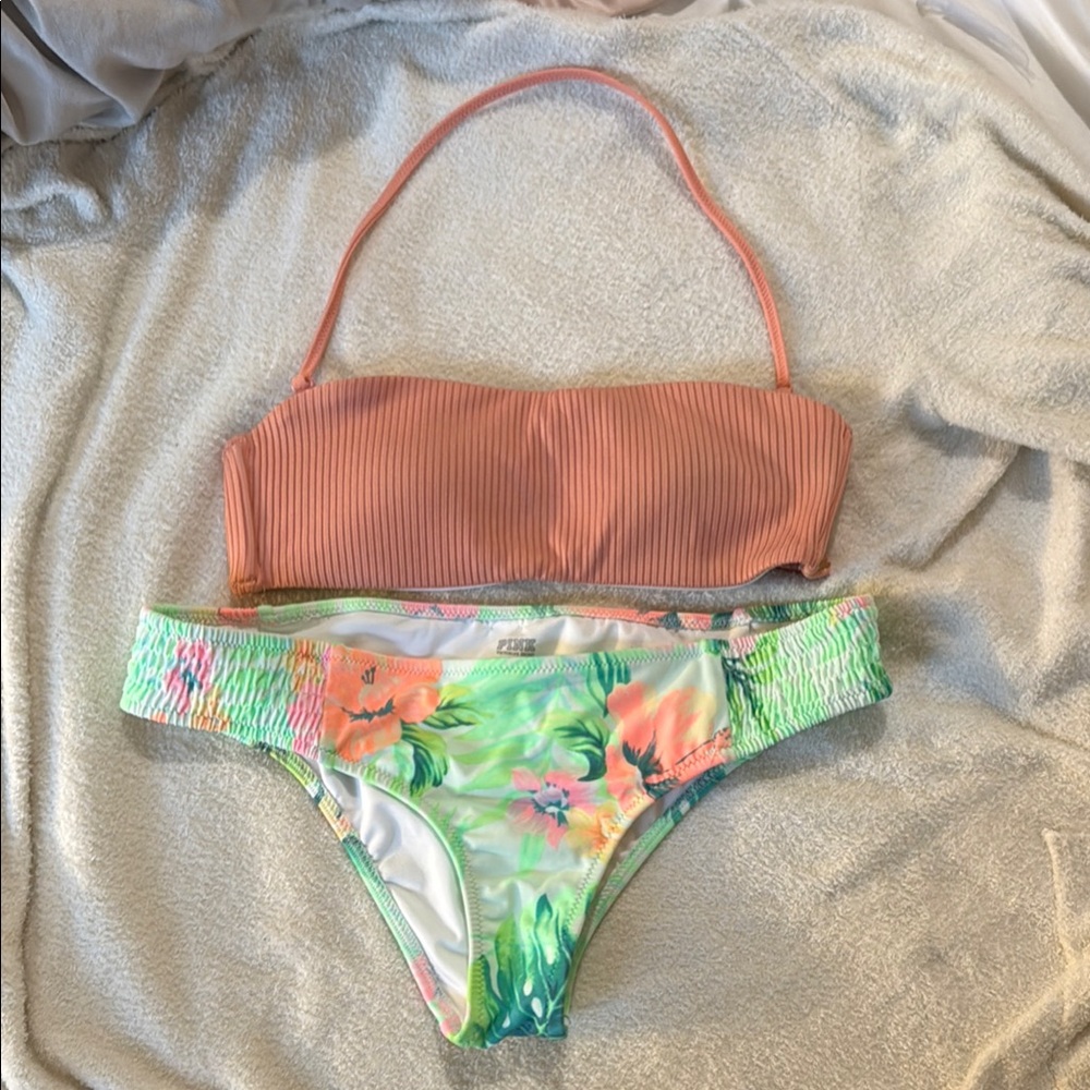 Floral Bikini Set with Ribbed Top